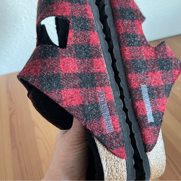 Birkenstock Arizona Plaid Red Fur Shearling Sandal - Picture 9 of 15